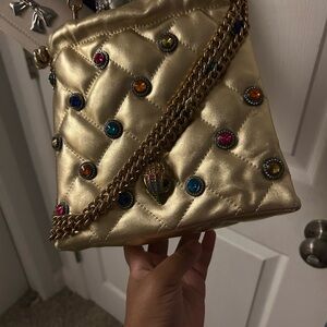 Kurt Geiger Gold Quilted Crossbody Bag with Jewel Accents